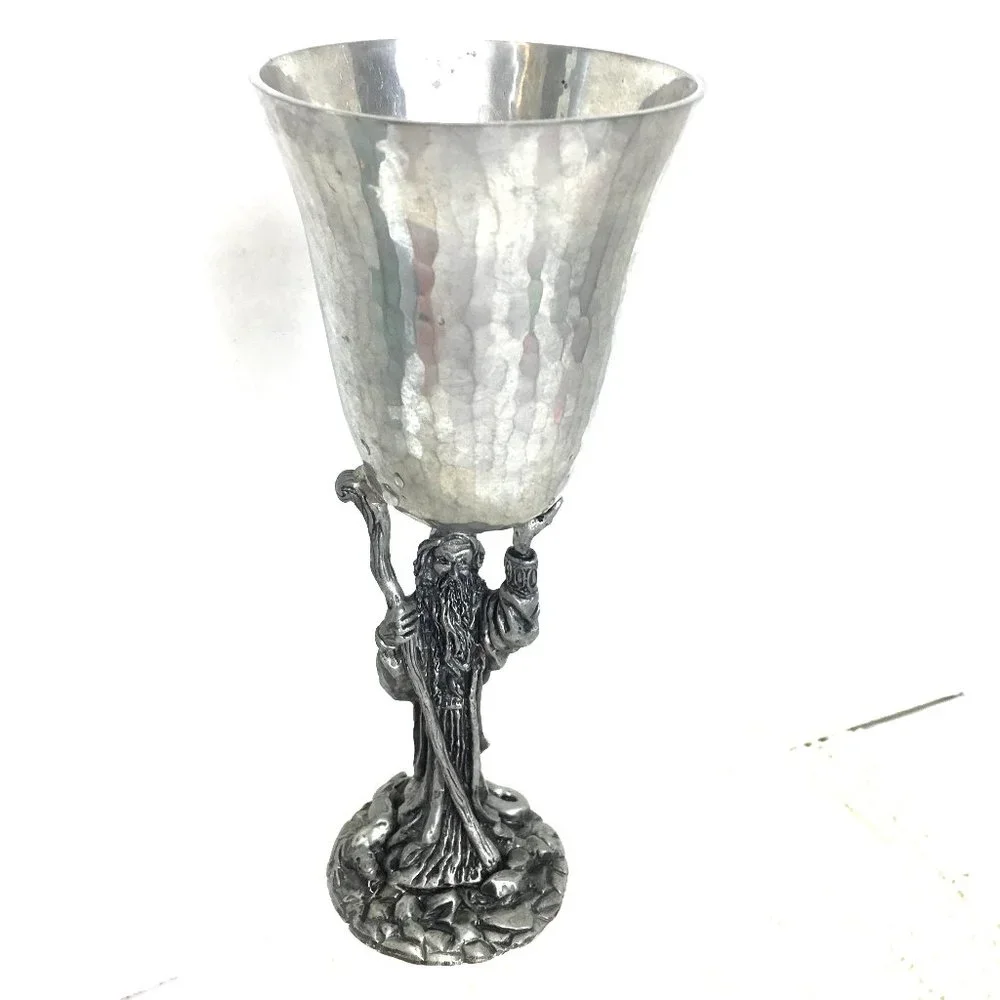 * Ballena Bay Hand Crafted Pewter Art Wizard Goblet Cup 8” Vtg
